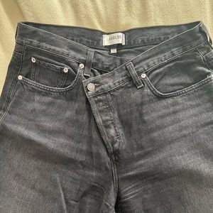 AGOLDE washed black asymmetrical pinch waist high rise wide-leg jeans